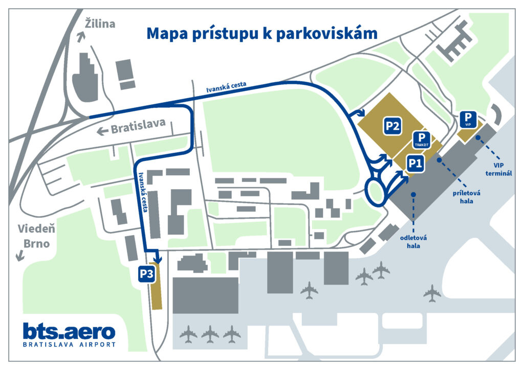 Parkovanie na letisku Bratislava - mapa