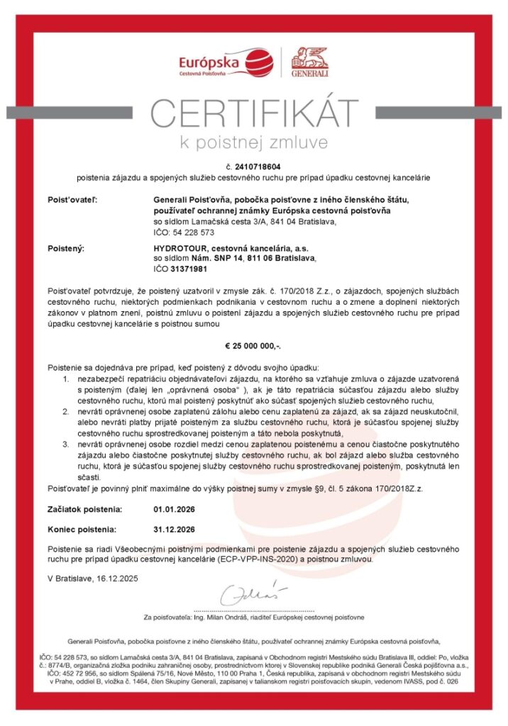 Certifikát - poistenie insolventnosti 2026